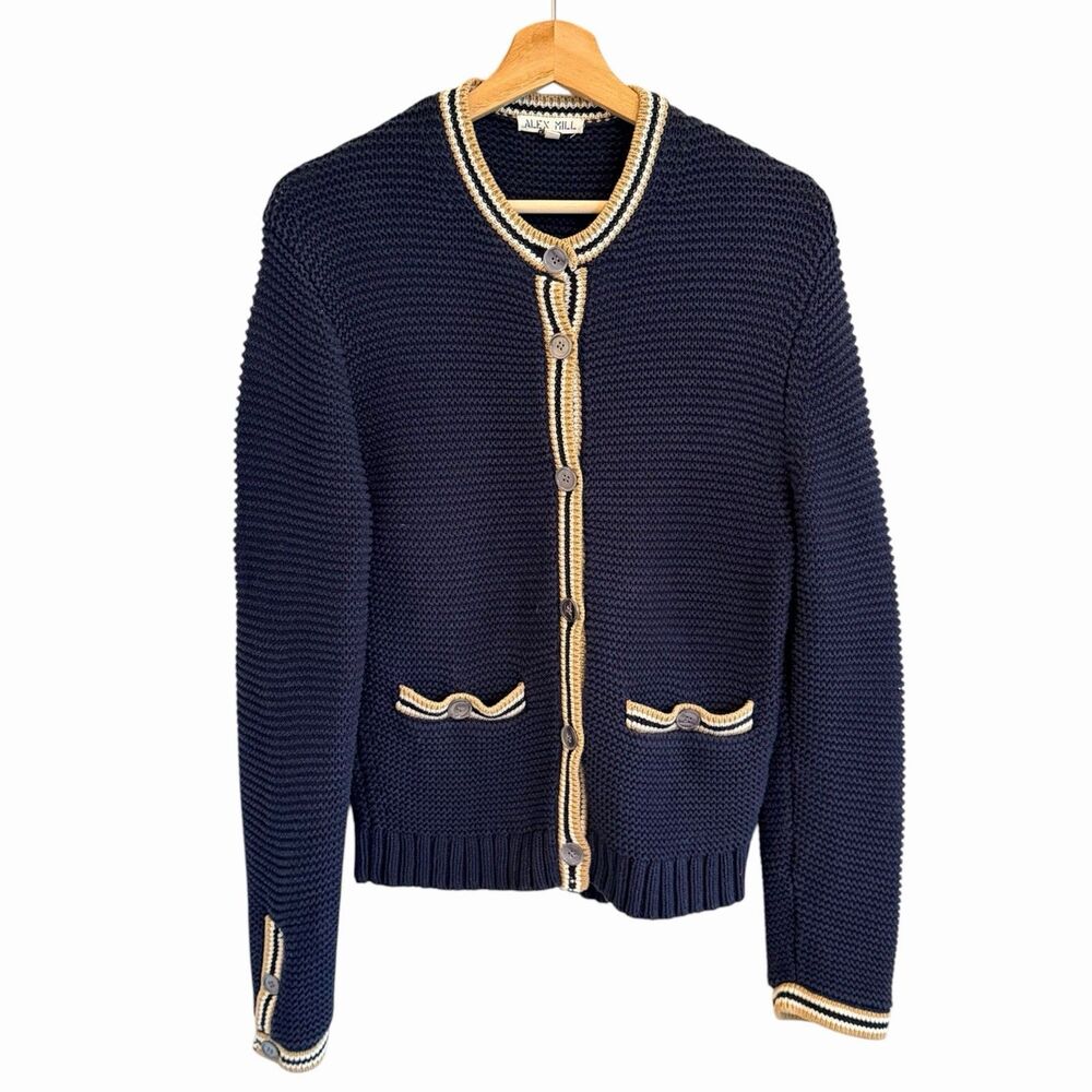 Alex Mill Emerson Cotton Navy Cardigan Size XS Old Money Quiet Luxury Preppy